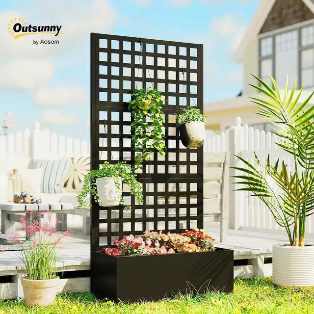 Alt view image 2 of 7 - Galvanized Raised Garden Bedw/Trellis 35"x16"x70" Black | Metal Planter Box with Drainage Holes, Outdoor Privacy Screen, Planter with Trellis, Climbing Plants, Vegetable, Vines