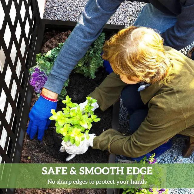 Alt view image 5 of 7 - Galvanized Raised Garden Bedw/Trellis 35"x16"x70" Black | Metal Planter Box with Drainage Holes, Outdoor Privacy Screen, Planter with Trellis, Climbing Plants, Vegetable, Vines
