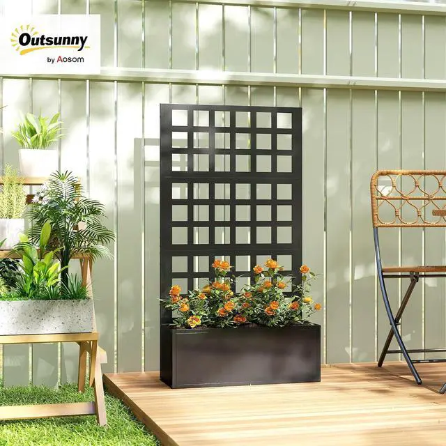 Alt view image 2 of 7 - Galvanized Raised Garden Bedw/Trellis 24"x9"x44.5" Black | Metal Planter Box with Drainage Holes, Outdoor Privacy Screen, Planter with Trellis, Climbing Plants, Vegetable, Vines