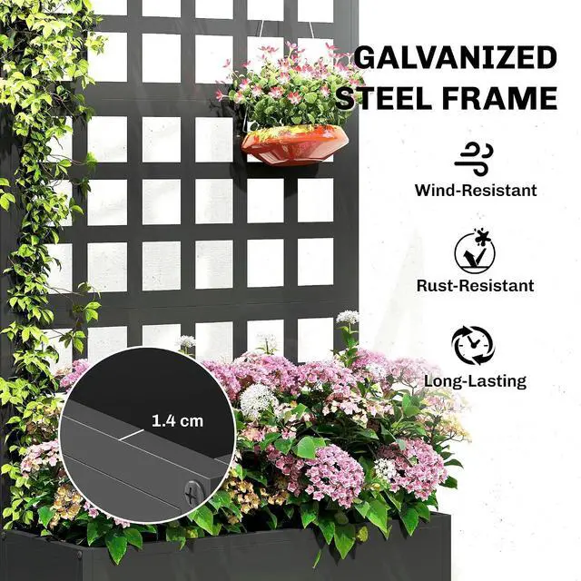 Alt view image 3 of 7 - Galvanized Raised Garden Bedw/Trellis 24"x9"x44.5" Black | Metal Planter Box with Drainage Holes, Outdoor Privacy Screen, Planter with Trellis, Climbing Plants, Vegetable, Vines