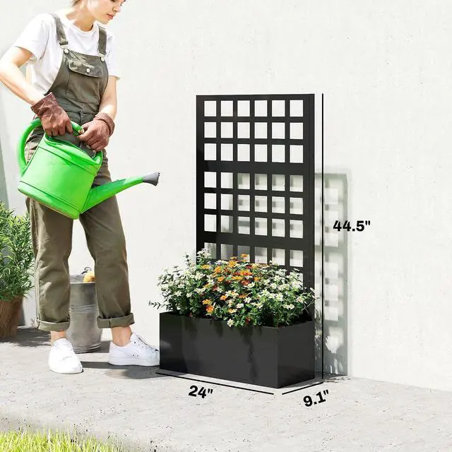 Alt view image 7 of 7 - Galvanized Raised Garden Bedw/Trellis 24"x9"x44.5" Black | Metal Planter Box with Drainage Holes, Outdoor Privacy Screen, Planter with Trellis, Climbing Plants, Vegetable, Vines