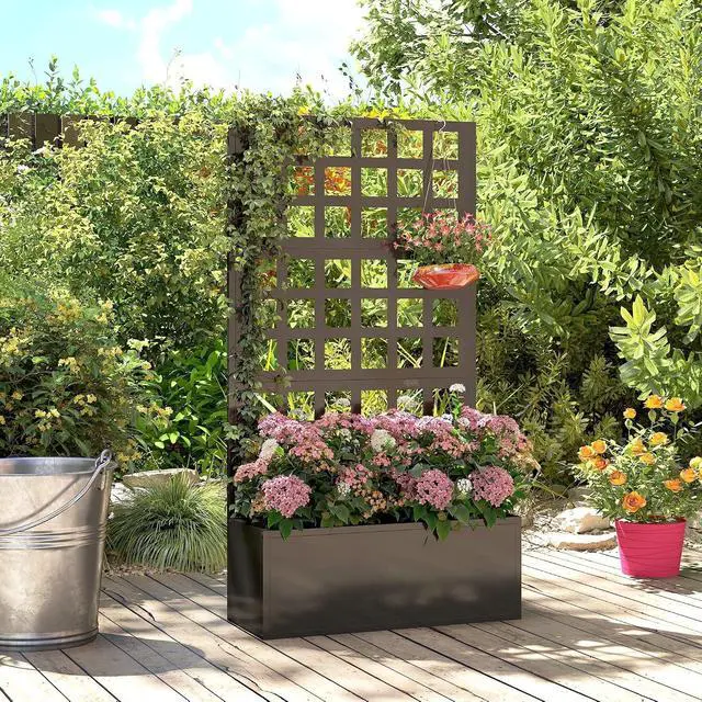 Alt view image 6 of 7 - Galvanized Raised Garden Bedw/Trellis 24"x9"x44.5" Black | Metal Planter Box with Drainage Holes, Outdoor Privacy Screen, Planter with Trellis, Climbing Plants, Vegetable, Vines