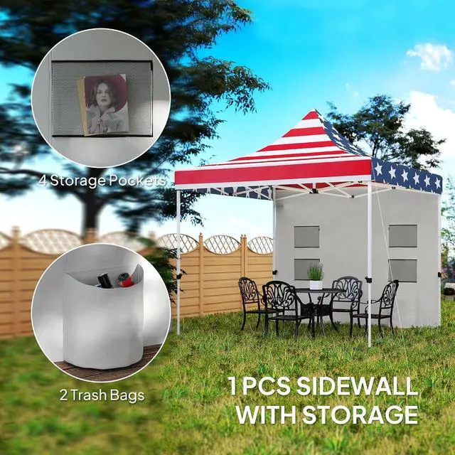 Alt view image 5 of 7 - 10' x 10' Heavy Duty Pop Up Canopy Tent UPF50+ American Flag Print | Sidewall, Trash Bags, Instant Sun Shelter, Height Adjustable, Wheeled Bag, Sand Bags, Outdoor Patio