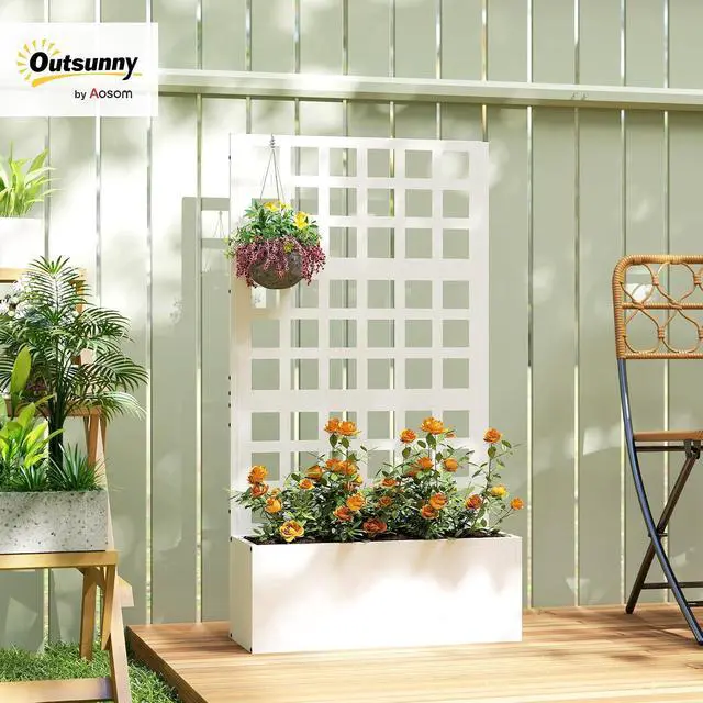 Alt view image 2 of 7 - Galvanized Raised Garden Bedw/Trellis 24"x9"x44.5" White | Metal Planter Box with Drainage Holes, Outdoor Privacy Screen, Planter with Trellis, Climbing Plants, Vegetable, Vines