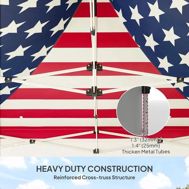 Alt view image 3 of 7 - 10' x 10' Heavy Duty Pop Up Canopy Tent UPF50+ American Flag Print | Sidewall, Trash Bags, Instant Sun Shelter, Height Adjustable, Wheeled Bag, Sand Bags, Outdoor Patio