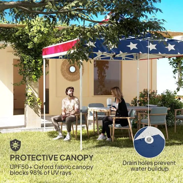 Alt view image 4 of 7 - 10' x 10' Heavy Duty Pop Up Canopy Tent UPF50+ American Flag Print | Sidewall, Trash Bags, Instant Sun Shelter, Height Adjustable, Wheeled Bag, Sand Bags, Outdoor Patio