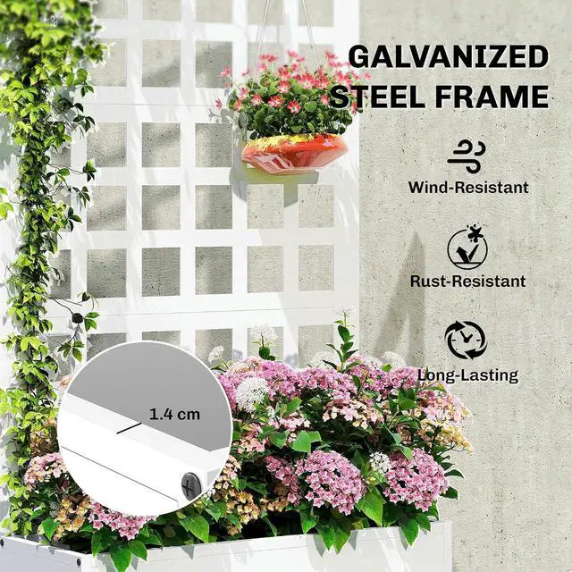 Alt view image 3 of 7 - Galvanized Raised Garden Bedw/Trellis 24"x9"x44.5" White | Metal Planter Box with Drainage Holes, Outdoor Privacy Screen, Planter with Trellis, Climbing Plants, Vegetable, Vines