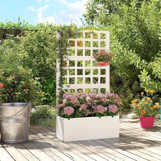 Alt view image 6 of 7 - Galvanized Raised Garden Bedw/Trellis 24"x9"x44.5" White | Metal Planter Box with Drainage Holes, Outdoor Privacy Screen, Planter with Trellis, Climbing Plants, Vegetable, Vines