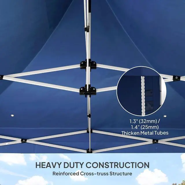 Alt view image 3 of 7 - 10' x 10' Heavy Duty Pop Up Canopy Tent UPF50+ Dark Blue | Sidewall, Trash Bags, Instant Sun Shelter, Height Adjustable, Wheeled Bag, Sand Bags, Outdoor Patio