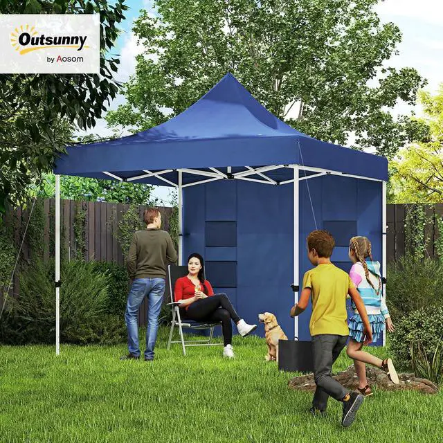 Alt view image 2 of 7 - 10' x 10' Heavy Duty Pop Up Canopy Tent UPF50+ Dark Blue | Sidewall, Trash Bags, Instant Sun Shelter, Height Adjustable, Wheeled Bag, Sand Bags, Outdoor Patio