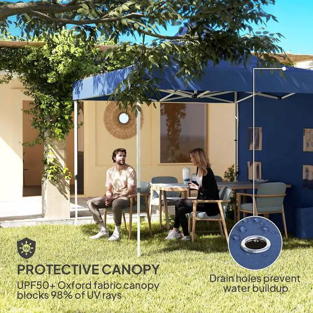 Alt view image 4 of 7 - 10' x 10' Heavy Duty Pop Up Canopy Tent UPF50+ Dark Blue | Sidewall, Trash Bags, Instant Sun Shelter, Height Adjustable, Wheeled Bag, Sand Bags, Outdoor Patio