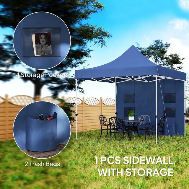 Alt view image 5 of 7 - 10' x 10' Heavy Duty Pop Up Canopy Tent UPF50+ Dark Blue | Sidewall, Trash Bags, Instant Sun Shelter, Height Adjustable, Wheeled Bag, Sand Bags, Outdoor Patio
