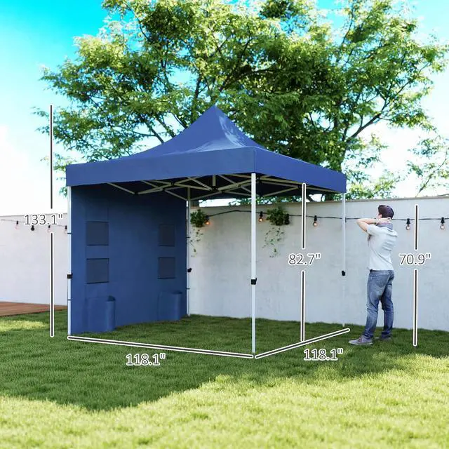 Alt view image 7 of 7 - 10' x 10' Heavy Duty Pop Up Canopy Tent UPF50+ Dark Blue | Sidewall, Trash Bags, Instant Sun Shelter, Height Adjustable, Wheeled Bag, Sand Bags, Outdoor Patio