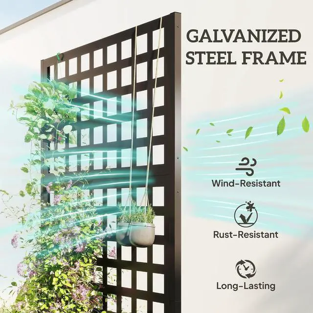 Alt view image 3 of 7 - Galvanized Raised Garden Bed with Trellis, 35"x16"x70" Black | Metal Planter Box with Drainage Holes, Outdoor Privacy Screen for Climbing Plants, Vegetable, Vines, 2 Pack