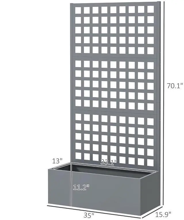 Alt view image 7 of 7 - Galvanized Raised Garden Bed with Trellis, 35"x16"x70" | Metal Planter Box, Drainage Holes, Outdoor Privacy Screen, Climbing Plants, Vegetable, Vines, 2 Pack, Gray Wood Effect