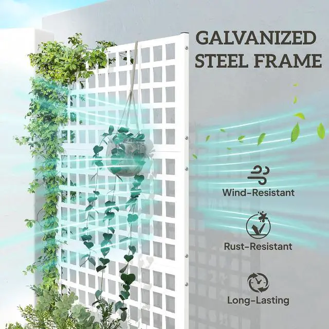 Alt view image 3 of 7 - Galvanized Raised Garden Bedw/Trellis 43"x16"x70", White | Metal Planter Box with Drainage Holes, Outdoor Privacy Screen, Planter with Trellis, Climbing Plants, Vegetable, Vines