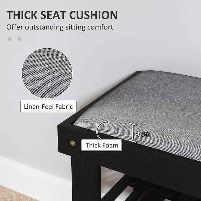 Alt view image 4 of 7 - Small Bamboo Shoe Bench 3-Tier Storage 23.6" x 11.4" x 19.3" Black | Entryway Bench with Cushion, Shoe Organizer, for Entryway Hallway, Holds Up to 331 lbs