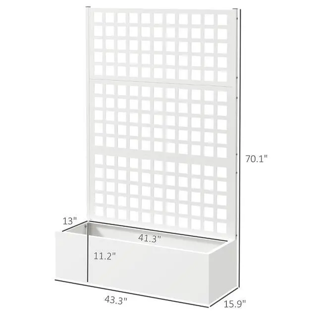 Alt view image 7 of 7 - Galvanized Raised Garden Bedw/Trellis 43"x16"x70", White | Metal Planter Box with Drainage Holes, Outdoor Privacy Screen, Planter with Trellis, Climbing Plants, Vegetable, Vines