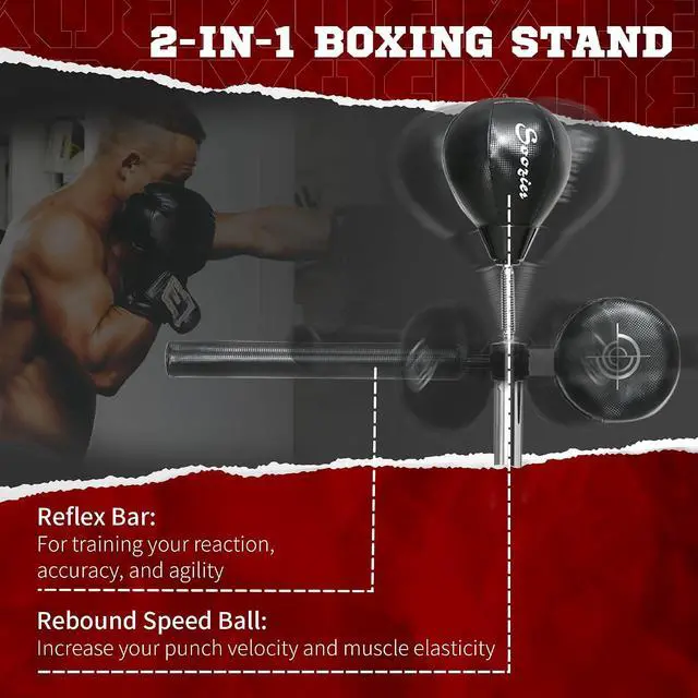 Alt view image 3 of 7 - Free Standing Boxing Bag with Stand, Punching Speed Bag Reaction Bar Challenge with Suction Cups, 64-81in Adjustable Height for Teenagers and Adults