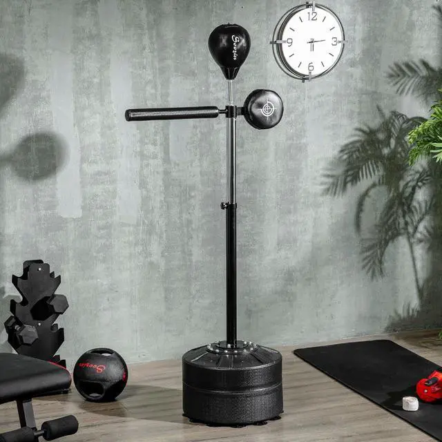 Alt view image 2 of 7 - Free Standing Boxing Bag with Stand, Punching Speed Bag Reaction Bar Challenge with Suction Cups, 64-81in Adjustable Height for Teenagers and Adults