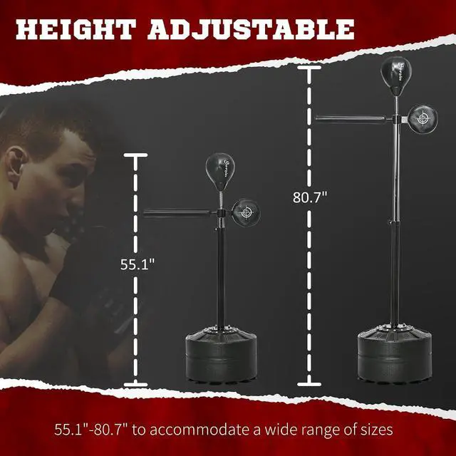 Alt view image 4 of 7 - Free Standing Boxing Bag with Stand, Punching Speed Bag Reaction Bar Challenge with Suction Cups, 64-81in Adjustable Height for Teenagers and Adults