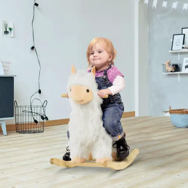 Alt view image 2 of 7 - Qaba Kids Ride-On Rocking Horse Toy Llama Style for Children 3+ Years | Rocker, Soft Plush Fabric
