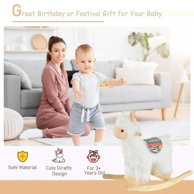 Alt view image 3 of 7 - Qaba Kids Ride-On Rocking Horse Toy Llama Style for Children 3+ Years | Rocker, Soft Plush Fabric
