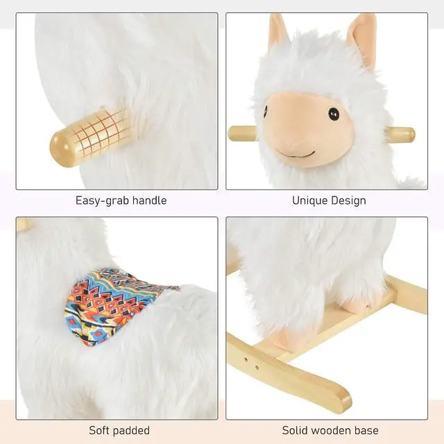 Alt view image 5 of 7 - Qaba Kids Ride-On Rocking Horse Toy Llama Style for Children 3+ Years | Rocker, Soft Plush Fabric