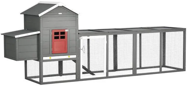 Main image of PawHut 118" Extra Large Chicken Coop Asphalt Roof for 3-6 Chickens Gray | Wooden Hen Run, Slide-Out Tray, Nesting Box, Hen Hutch