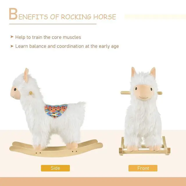 Alt view image 4 of 7 - Qaba Kids Ride-On Rocking Horse Toy Llama Style for Children 3+ Years | Rocker, Soft Plush Fabric