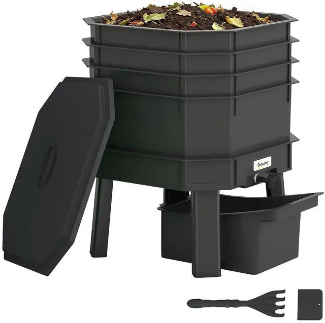 Main image of 4-Tray Worm Composter Bin 7.4 Gal for Indoor & Outdoor, Black | Farm Starter Kits, Vermicomposting Starter, Garden Composting Bin, Recycling Food Waste