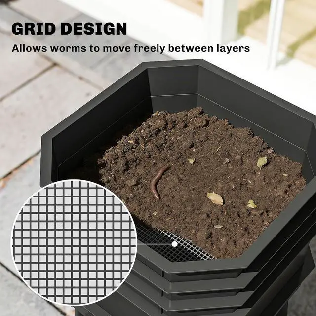 Alt view image 6 of 7 - 4-Tray Worm Composter Bin 7.4 Gal for Indoor & Outdoor, Orange | Farm Starter Kits, Vermicomposting Starter, Garden Composting Bin, Recycling Food Waste
