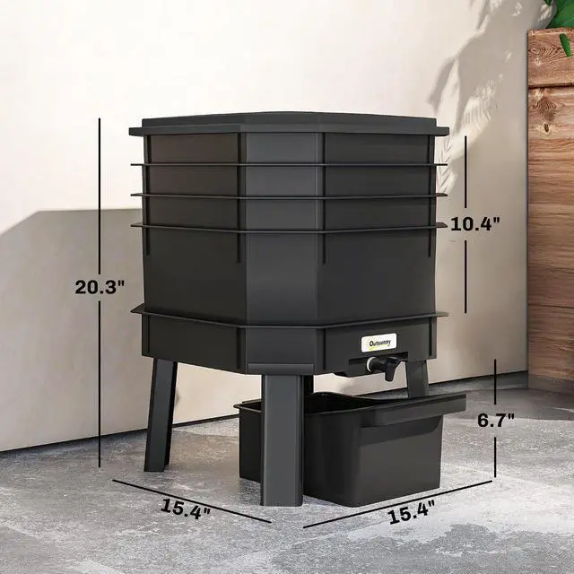 Alt view image 7 of 7 - 4-Tray Worm Composter Bin 7.4 Gal for Indoor & Outdoor, Black | Farm Starter Kits, Vermicomposting Starter, Garden Composting Bin, Recycling Food Waste