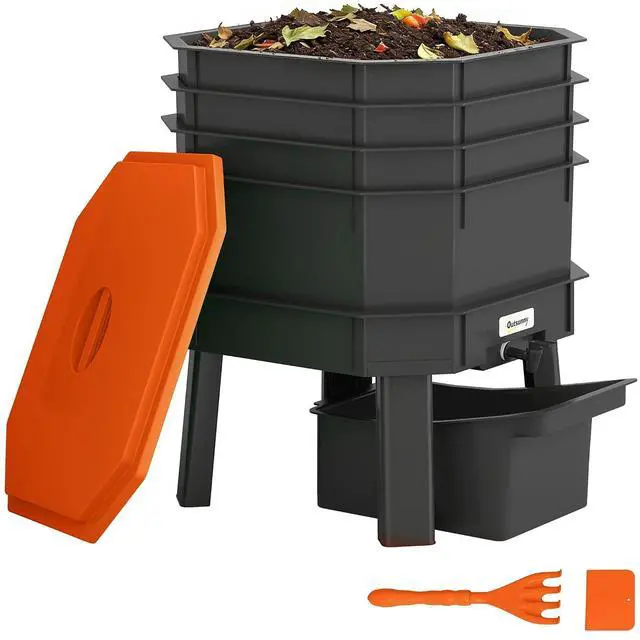 Main image of 4-Tray Worm Composter Bin 7.4 Gal for Indoor & Outdoor, Orange | Farm Starter Kits, Vermicomposting Starter, Garden Composting Bin, Recycling Food Waste