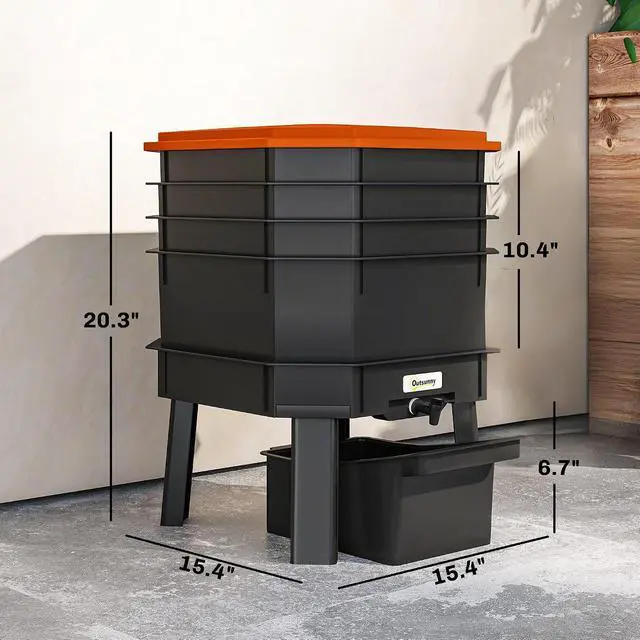 Alt view image 7 of 7 - 4-Tray Worm Composter Bin 7.4 Gal for Indoor & Outdoor, Orange | Farm Starter Kits, Vermicomposting Starter, Garden Composting Bin, Recycling Food Waste