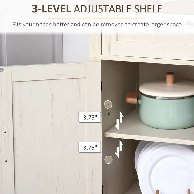 Alt view image 6 of 7 - Sideboard, Storage Drawer, Coffee Bar Cabinet, Distressed White | Kitchen Cabinet, 2 Barn Doors, Modern Farmhouse