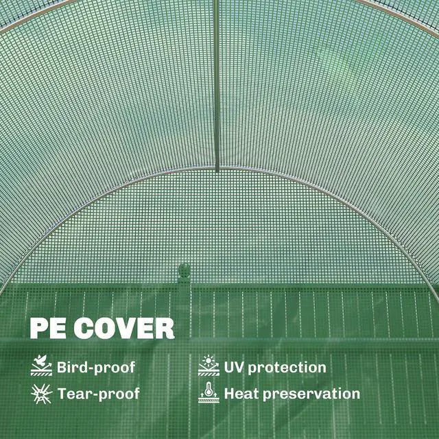 Alt view image 3 of 7 - 15' x 6' x 7' Walk-in Tunnel Greenhouse, Garden Green House, Green | Roll-Up Door, Windows, Plant Growing House, Patio Backyard Garden