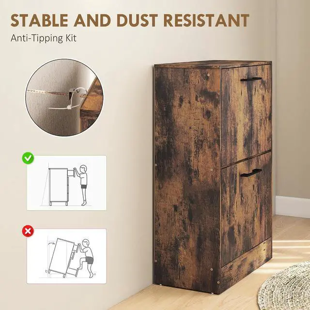 Alt view image 6 of 7 - Shoe Cabinet with 2 Flip Drawers, up to 12 Pairs, Rustic Brown | Narrow Storage Cabinet, Adjustable Dividers, Entryway Shoe Storage Unit, for Hallway