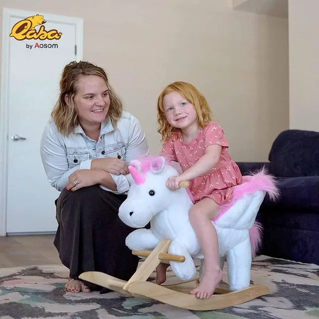 Alt view image 2 of 7 - Qaba Unicorn Baby Rocking Horse Toy for Kids with Heavy-Duty Support System | Lullaby Song, Plush Ride on Horse, Pretend Play Interactive Toy, for Toddlers 18-36 Months