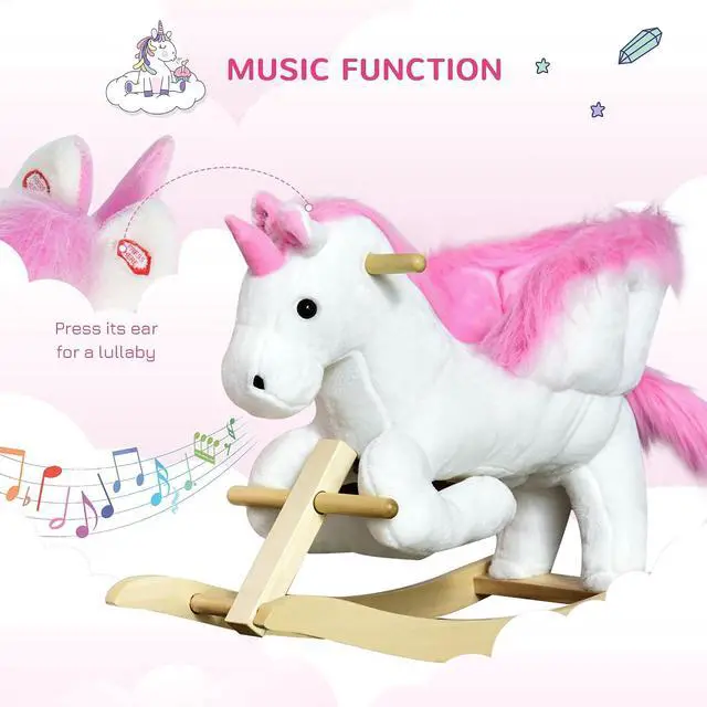 Alt view image 4 of 7 - Qaba Unicorn Baby Rocking Horse Toy for Kids with Heavy-Duty Support System | Lullaby Song, Plush Ride on Horse, Pretend Play Interactive Toy, for Toddlers 18-36 Months