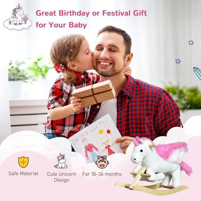 Alt view image 6 of 7 - Qaba Unicorn Baby Rocking Horse Toy for Kids with Heavy-Duty Support System | Lullaby Song, Plush Ride on Horse, Pretend Play Interactive Toy, for Toddlers 18-36 Months