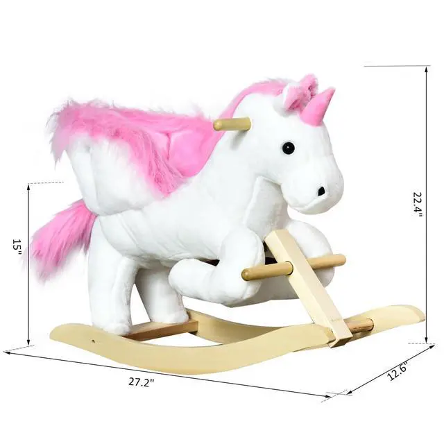 Alt view image 7 of 7 - Qaba Unicorn Baby Rocking Horse Toy for Kids with Heavy-Duty Support System | Lullaby Song, Plush Ride on Horse, Pretend Play Interactive Toy, for Toddlers 18-36 Months