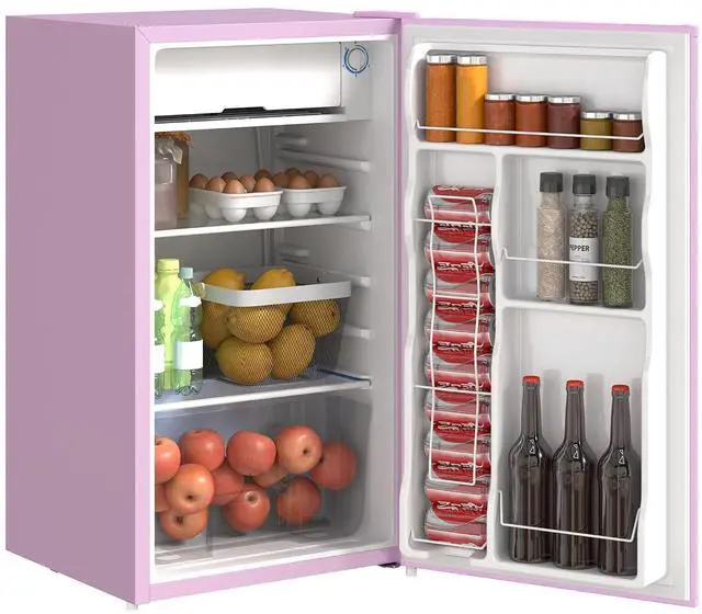 Main image of 3.2 Cu.Ft Mini Fridge with Freezer Single Reversible Door Pink | Compact Refrigerator, Adjustable Thermostat, Shelf, for Bedroom Dorm Home Office, Energy Efficient