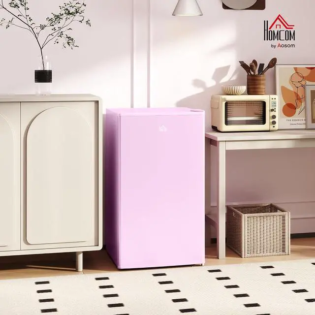 Alt view image 2 of 7 - 3.2 Cu.Ft Mini Fridge with Freezer Single Reversible Door Pink | Compact Refrigerator, Adjustable Thermostat, Shelf, for Bedroom Dorm Home Office, Energy Efficient