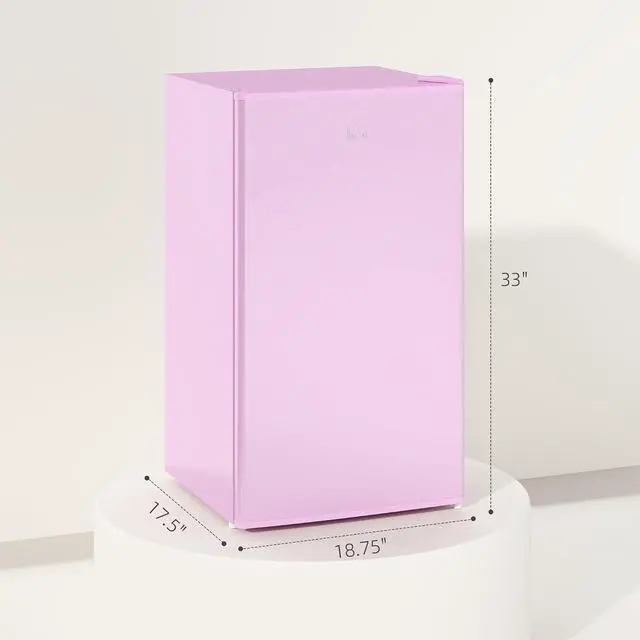 Alt view image 7 of 7 - 3.2 Cu.Ft Mini Fridge with Freezer Single Reversible Door Pink | Compact Refrigerator, Adjustable Thermostat, Shelf, for Bedroom Dorm Home Office, Energy Efficient