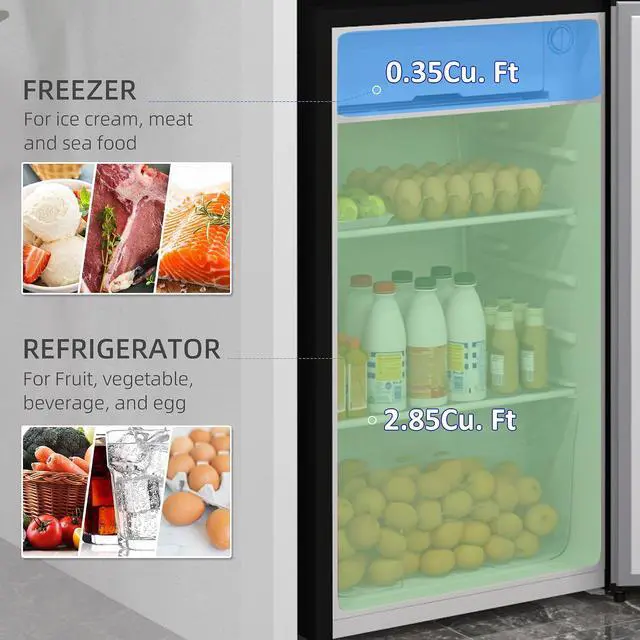 Alt view image 3 of 7 - 3.2 Cu.Ft Mini Fridge with Freezer Single Reversible Door Silver | Compact Refrigerator, Adjustable Thermostat, Shelf, for Bedroom Dorm Home Office, Energy Efficient
