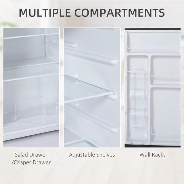Alt view image 5 of 7 - 3.2 Cu.Ft Mini Fridge with Freezer Single Reversible Door Silver | Compact Refrigerator, Adjustable Thermostat, Shelf, for Bedroom Dorm Home Office, Energy Efficient