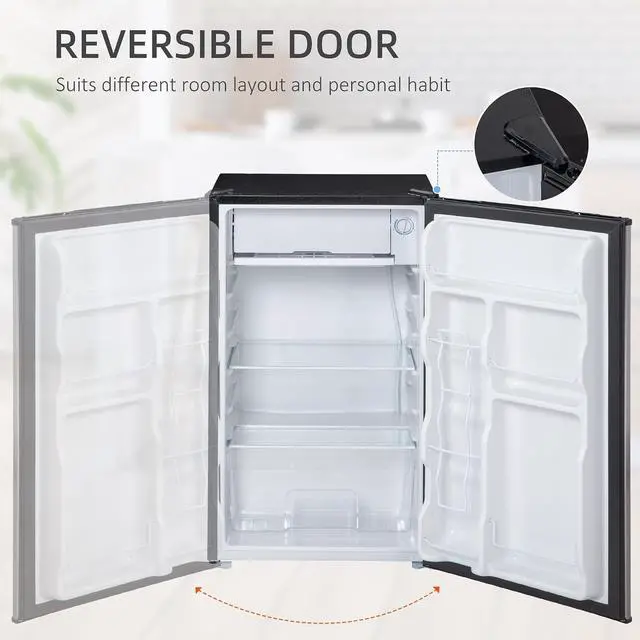 Alt view image 6 of 7 - 3.2 Cu.Ft Mini Fridge with Freezer Single Reversible Door Silver | Compact Refrigerator, Adjustable Thermostat, Shelf, for Bedroom Dorm Home Office, Energy Efficient