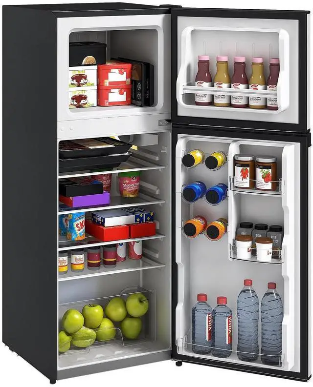 Main image of 4 Cu.Ft Mini Fridge with Freezer Double Reversible Silver | Compact Refrigerator, Adjustable Thermostat, Shelf, for Bedroom Dorm Home Office, Energy Efficient
