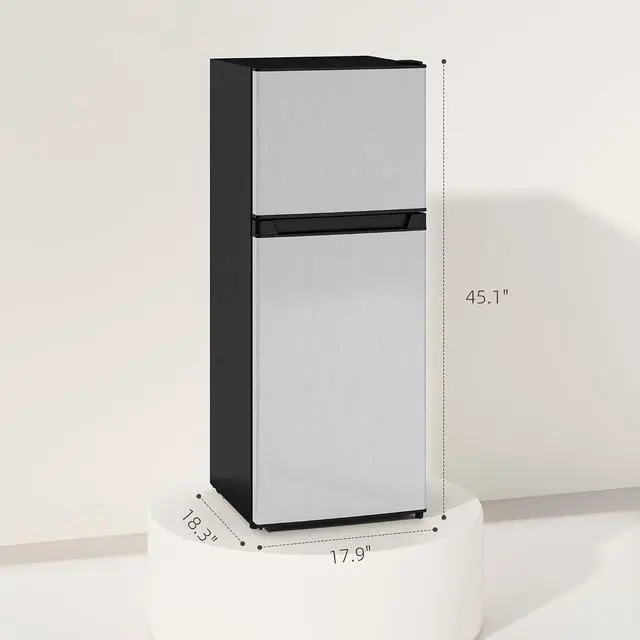 Alt view image 7 of 7 - 4 Cu.Ft Mini Fridge with Freezer Double Reversible Silver | Compact Refrigerator, Adjustable Thermostat, Shelf, for Bedroom Dorm Home Office, Energy Efficient